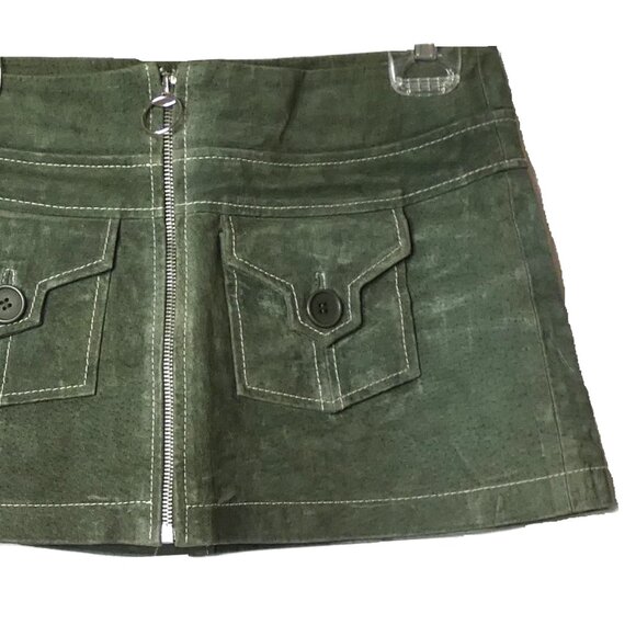 Vintage 90s Y2K Wet Seal Size 5 Olive Green Mini Skirt Suede RARE Punk Full Zip - Picture 3 of 6